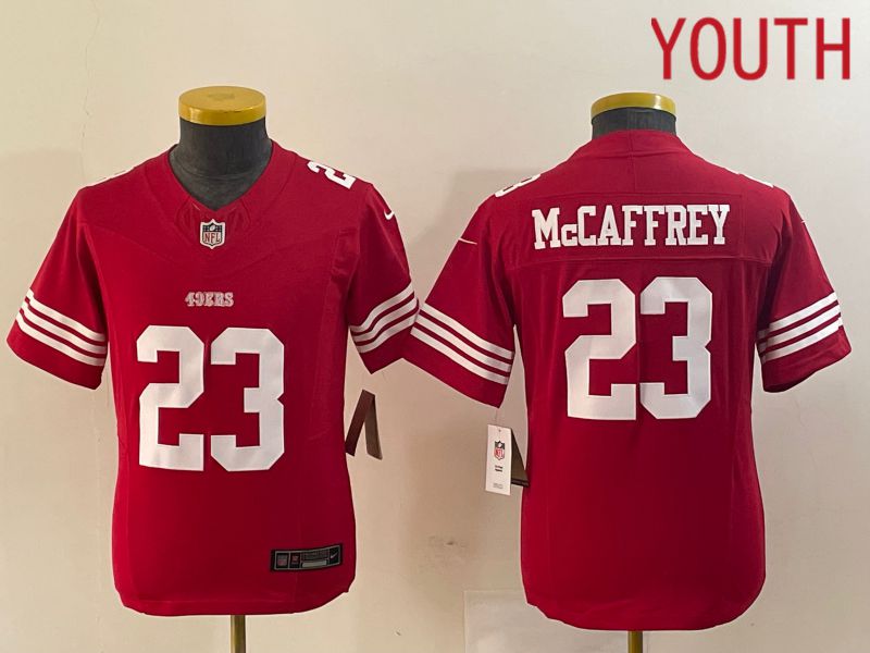 Youth San Francisco 49ers 23 Mccaffrey Red 2023 Nike Vapor Limited NFL Jersey style 3